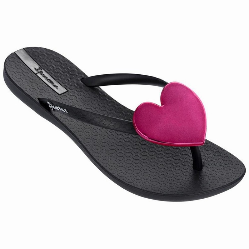 Infradito Bambino Ipanema Wave Heart Nere Rosse | 389547-OHG