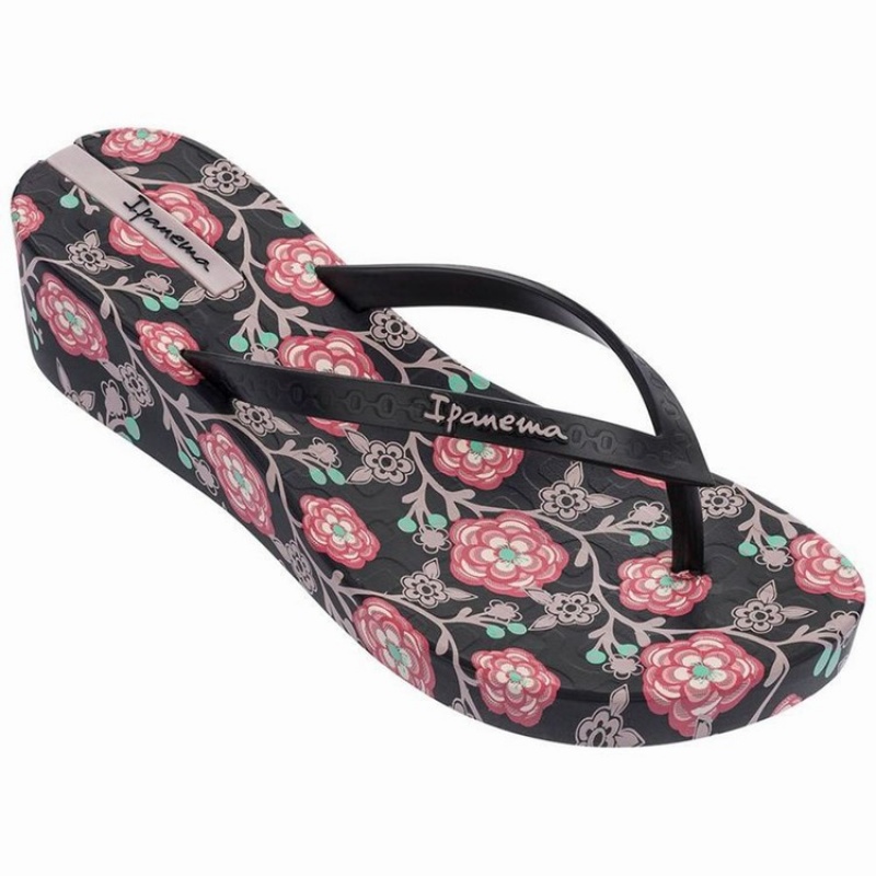 Infradito Donna Ipanema Floral Plat Wedge Nere Rosa | 124850-CVP