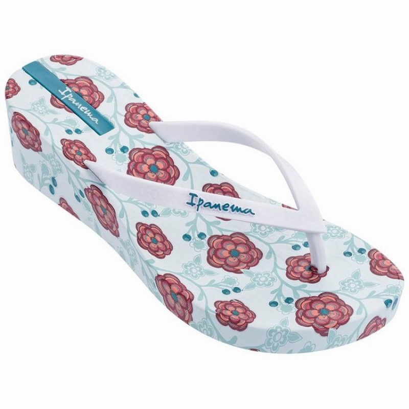 Infradito Donna Ipanema Floral Plat Wedge Bianche Verdi | 410289-BRC